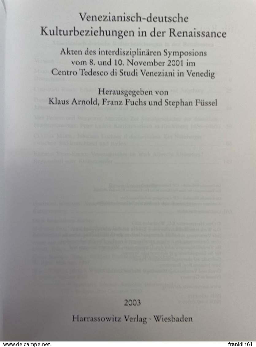 Venezianisch-deutsche Kulturbeziehungen In Der Renaissance : Akten Des Interdisziplinären Symposions Vom 8. U - 4. 1789-1914