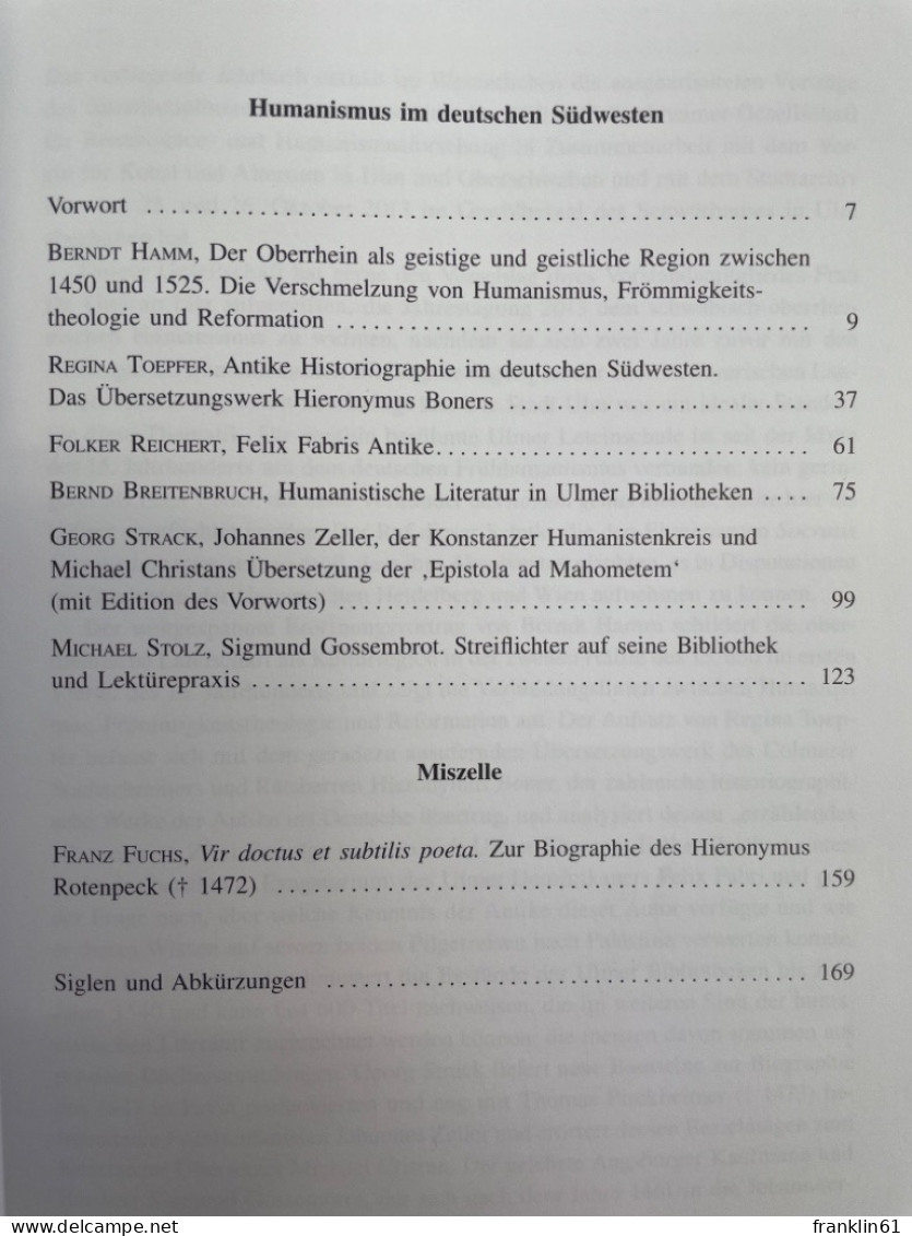 Humanismus Im Deutschen Südwesten : Akten Des Gemeinsam Mit Dem Verein Für Kunst Und Altertum In Ulm Und Obe - 4. 1789-1914