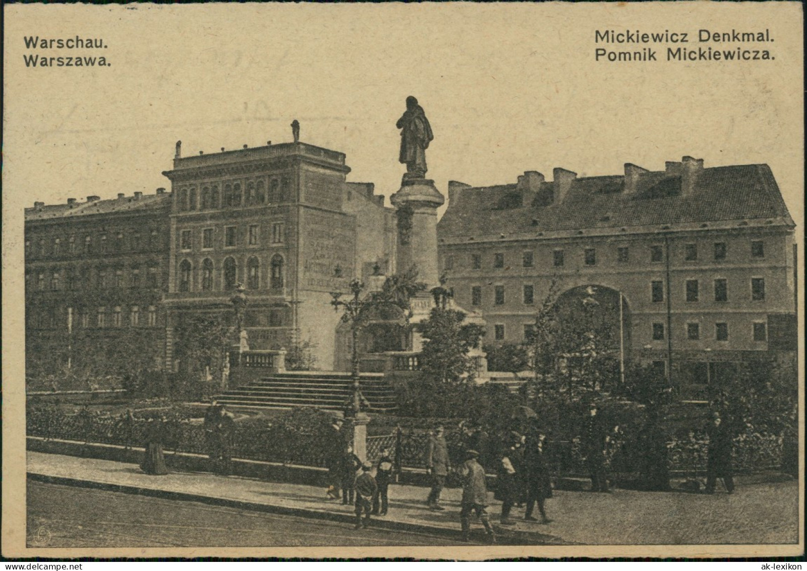 Postcard Warschau Warszawa Pomnik Mickiewicza. 1916  Gel. FELDPOST - Polonia