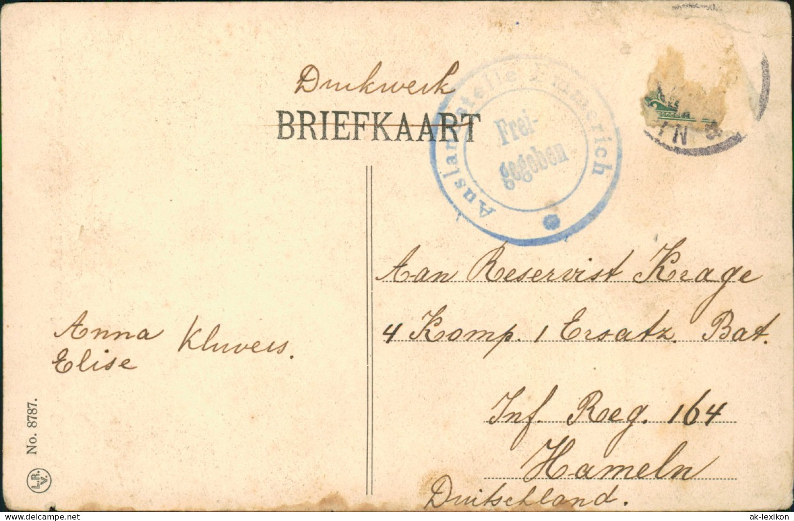 Delden-Hof Van Twente Ned.  Pastorie 1917  Gel. Stempel Auslandsstelle Emmerich - Other & Unclassified