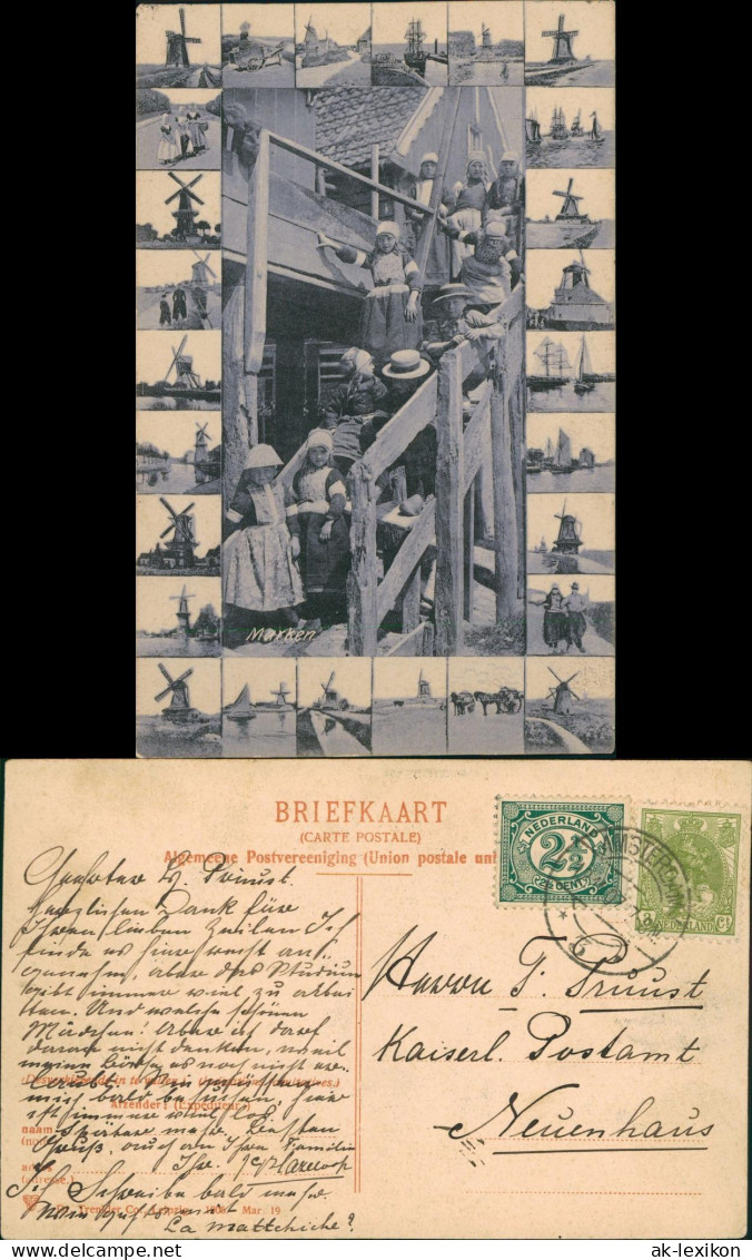 Marken Waterland Windmühlen Windmill Insel Typen 1907  Gel. Stempel Amsterdam - Marken