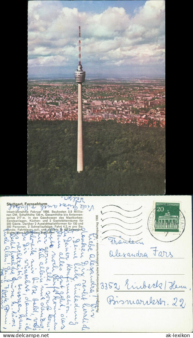 Ansichtskarte Stuttgart Fernsehturm, Stadt-Panorama 1968 - Stuttgart