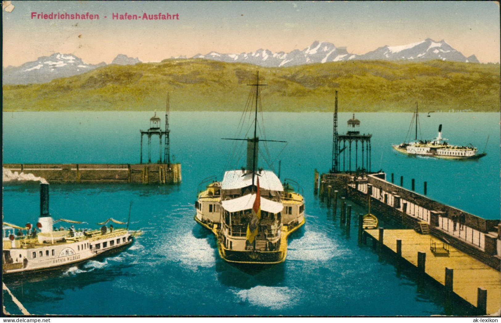 Ansichtskarte Friedrichshafen Hafen Schiffe Dampfer Steamer 1917 - Friedrichshafen