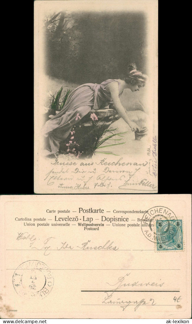 Ansichtskarte    Schöne Frau Beim Wasser Holen 1904  Gel. Stempel Reichenau - Personaggi