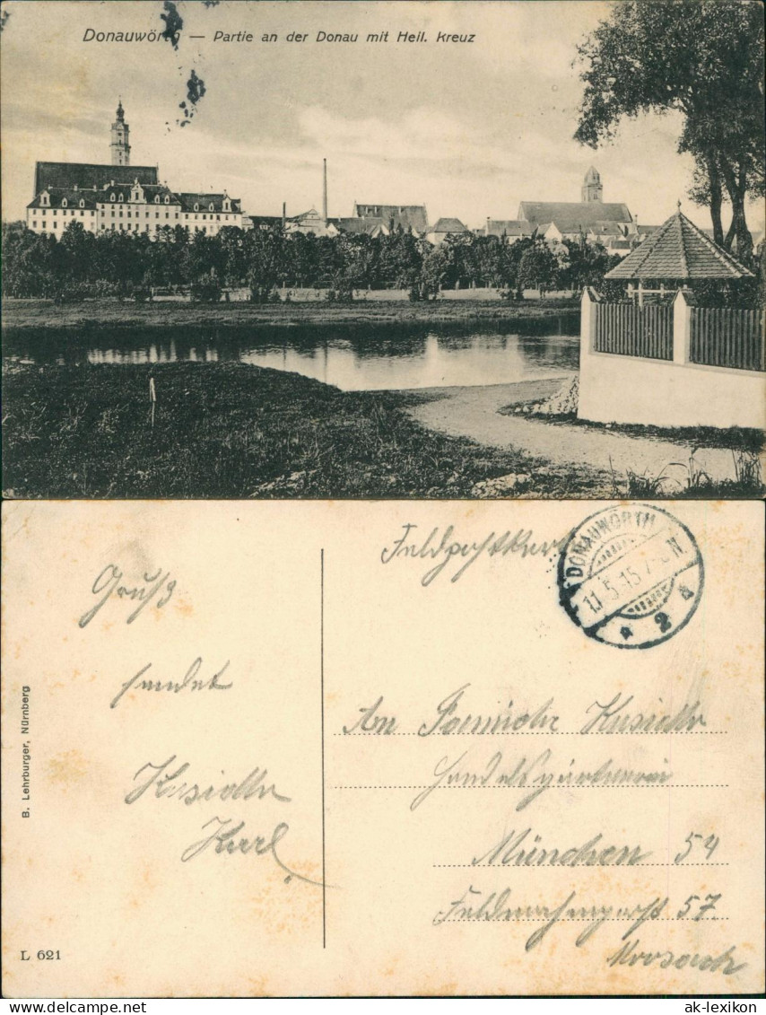 Donauwörth Panorama-Ansicht Partie An Der Donau Mit Heil. Kreuz 1915 Feldpost - Donauwörth