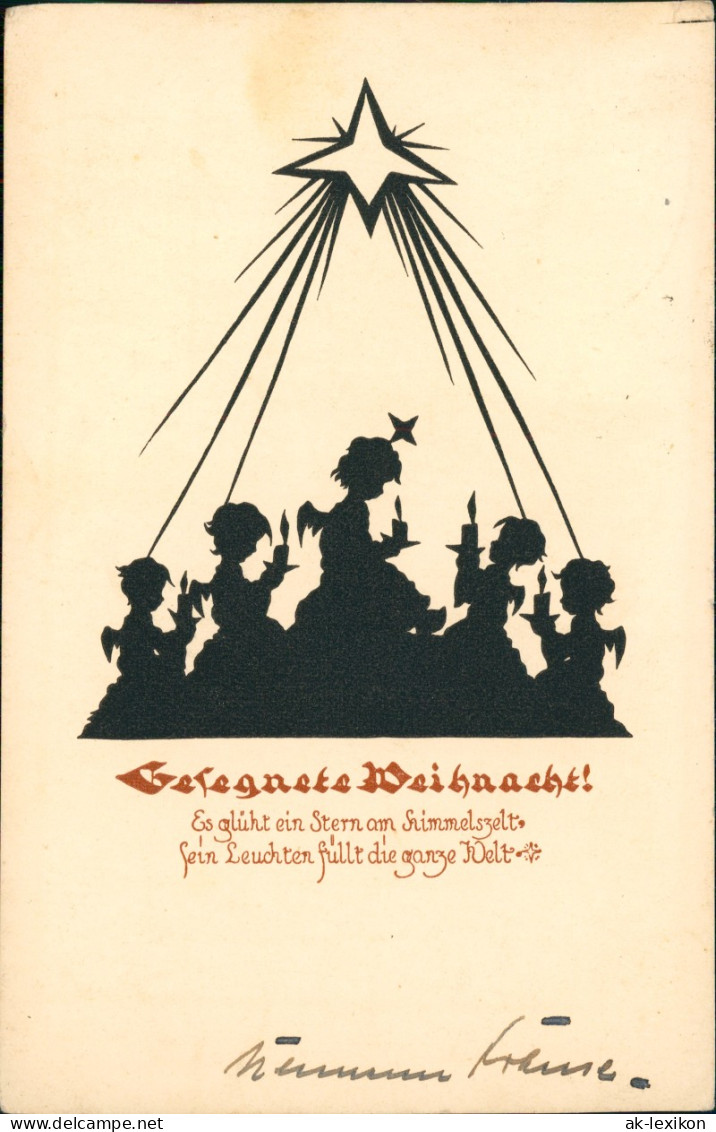 AK Scherenschnitt Schattenschnitt Engel Weihnachten 1938  Gel. Bahnpost Köln - Silhouettes