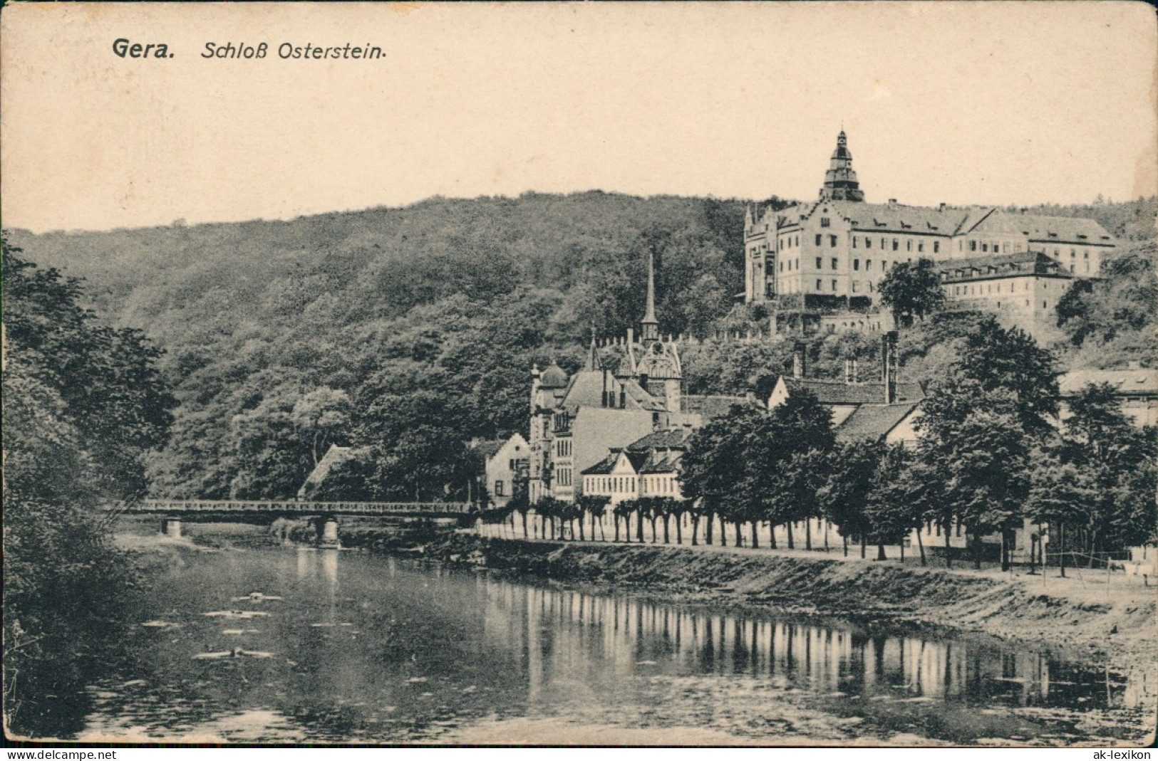 Ansichtskarte Gera Schloss Osterstein, Flußpartie 1918 - Gera