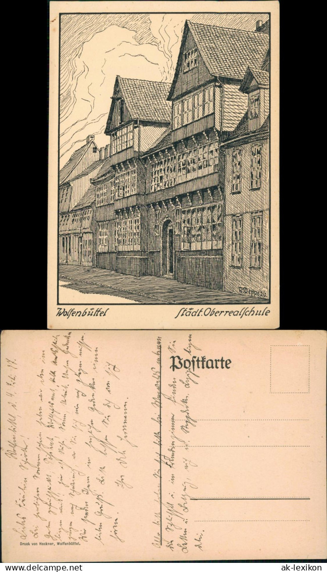 Ansichtskarte Wolfenbüttel Städtische Realschule - Künstlerkarte 1927 - Wolfenbuettel