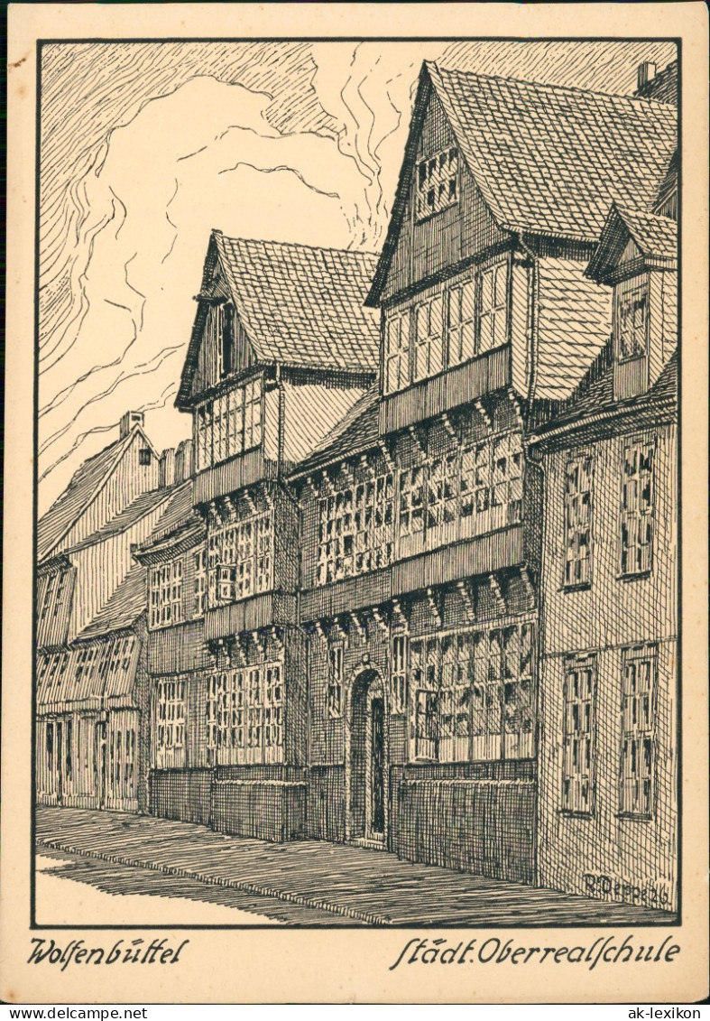 Ansichtskarte Wolfenbüttel Städtische Realschule - Künstlerkarte 1927 - Wolfenbuettel