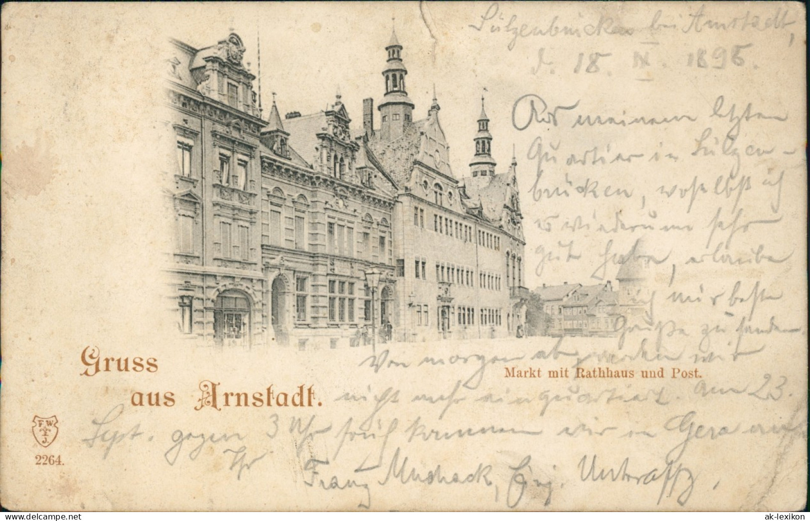 Ansichtskarte Arnstadt Markt Mit Rathhaus Und Post. 1895 - Arnstadt