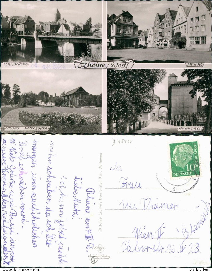 Ansichtskarte Rheine Westfalen Gottesgabe, Markt, Emsbrücke 1956 - Rheine