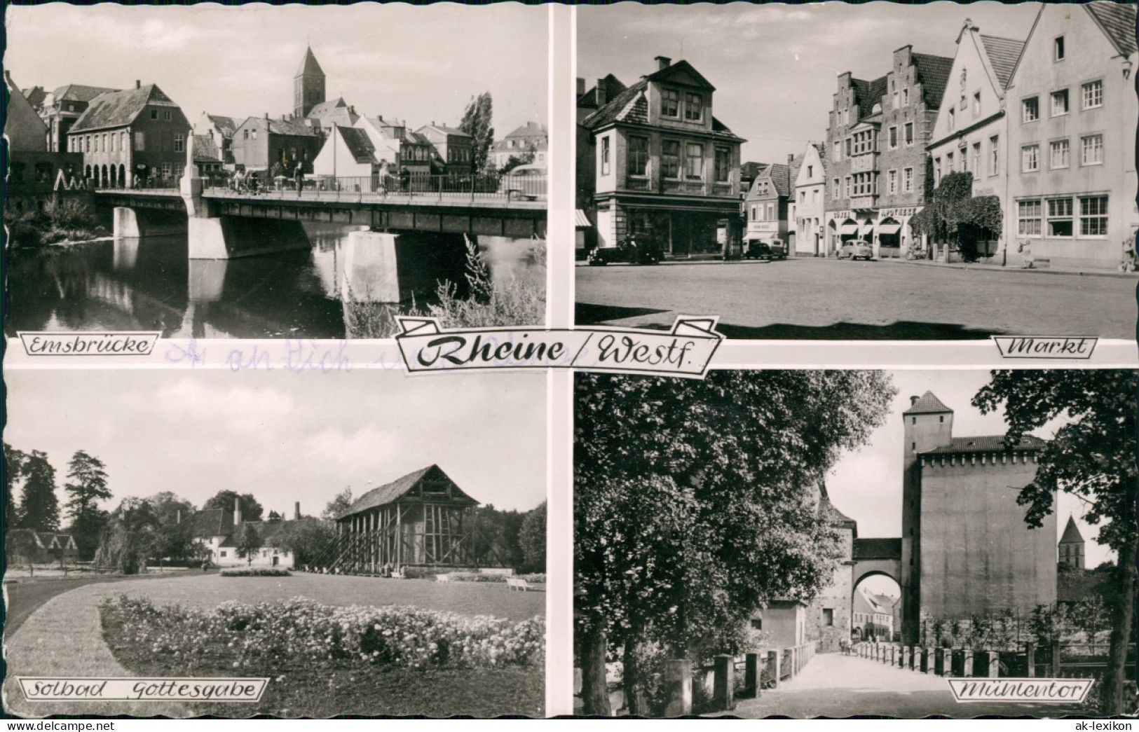Ansichtskarte Rheine Westfalen Gottesgabe, Markt, Emsbrücke 1956 - Rheine