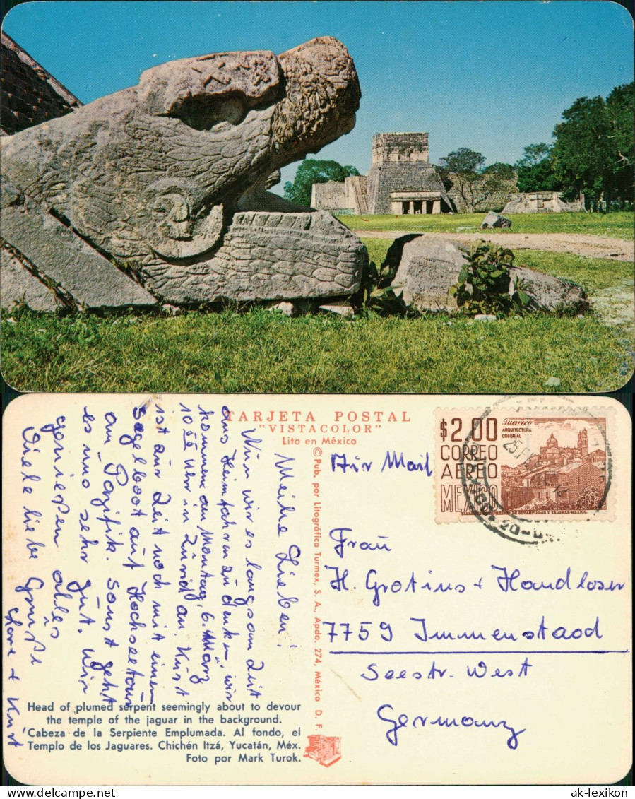 .Mexiko Méjico Head Plumed Serpent Templo  Jaguares, Chichén Itzá, Yucatán 1970 - Mexico