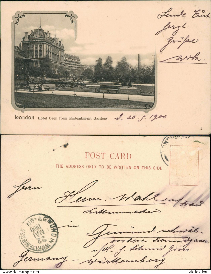 Postcard London Hotel Cecil From Embankment Gardens 1902 - Sonstige & Ohne Zuordnung