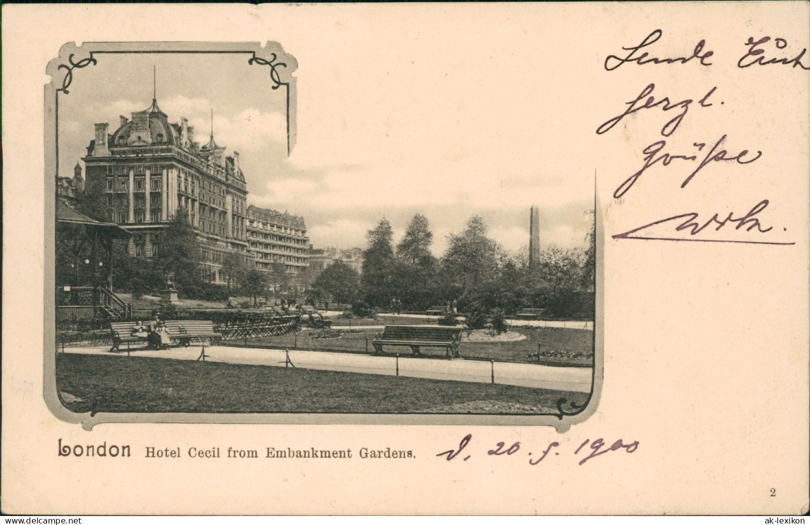 Postcard London Hotel Cecil From Embankment Gardens 1902 - Sonstige & Ohne Zuordnung