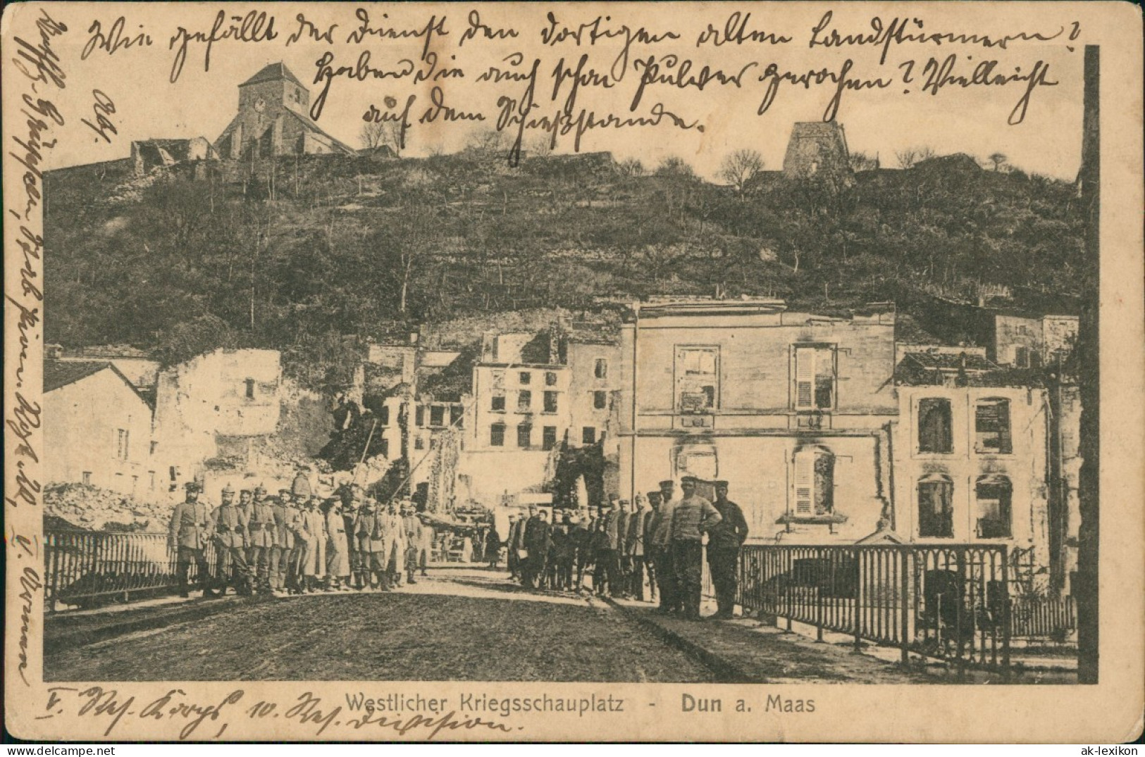 CPA Dun-sur-Meuse Maas Soldaten Auf Der Brücke 1915  Gel. Feldpoststempel WK1 - Dun Sur Meuse