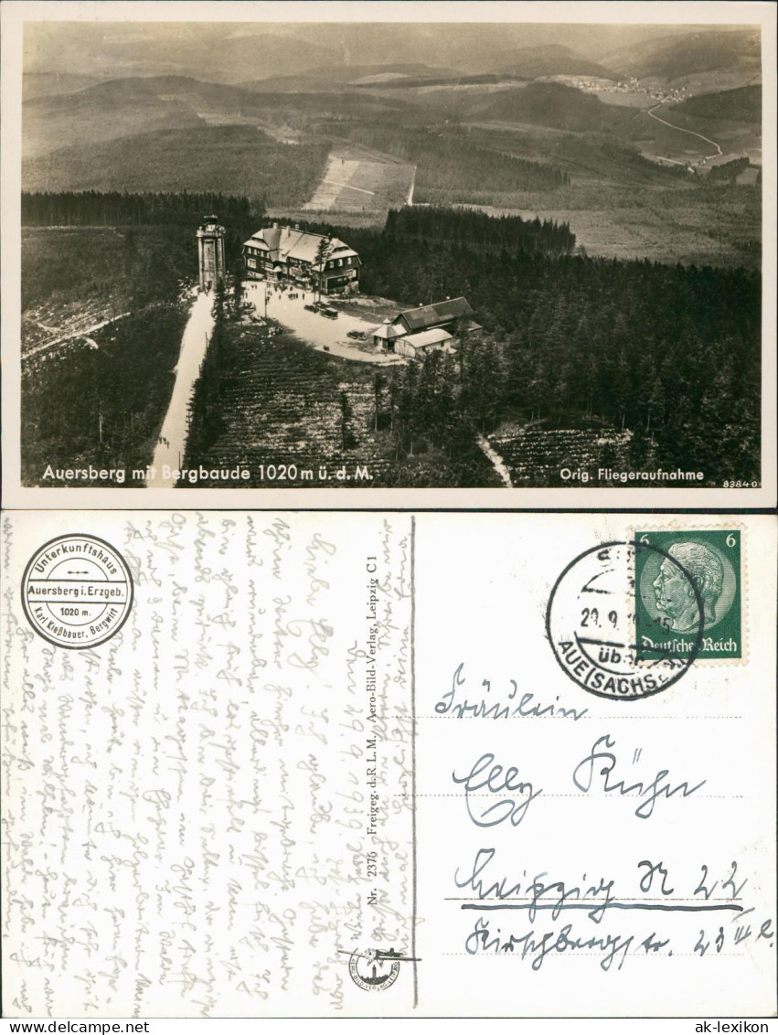 Ansichtskarte Auersberg Erzgebirge Luftbild Auersberg 1939 Landpoststempel Aue - Other & Unclassified