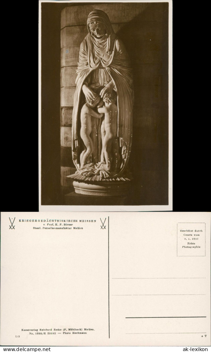 Ansichtskarte Meißen Kriegergedächtniskirche Porzellan Figur 1928 - Meissen