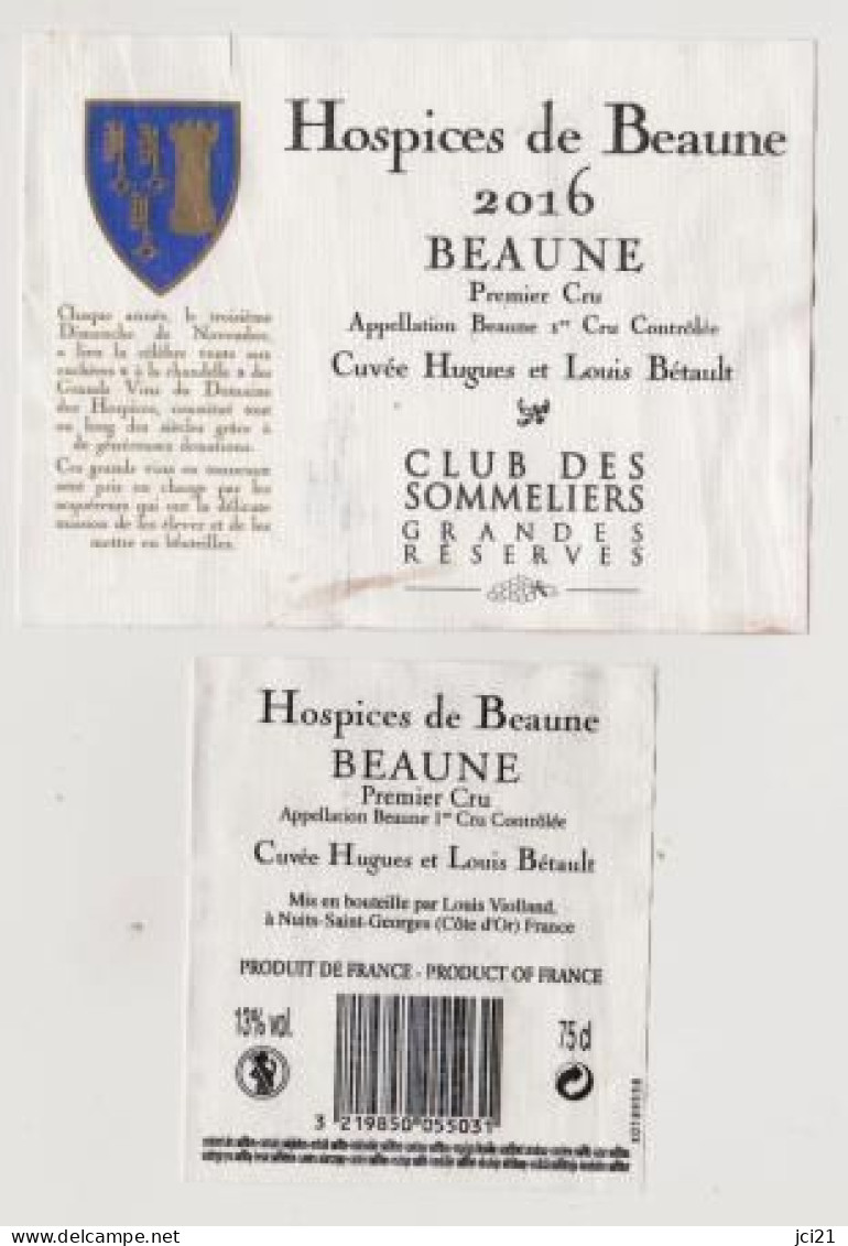 Etiquette Et Contre étiquette HOSPICES DE BEAUNE " BEAUNE 1er Cru 2016 - Cuvée Hugues Et Louis Bétault " (3119)_ev592 - Bourgogne