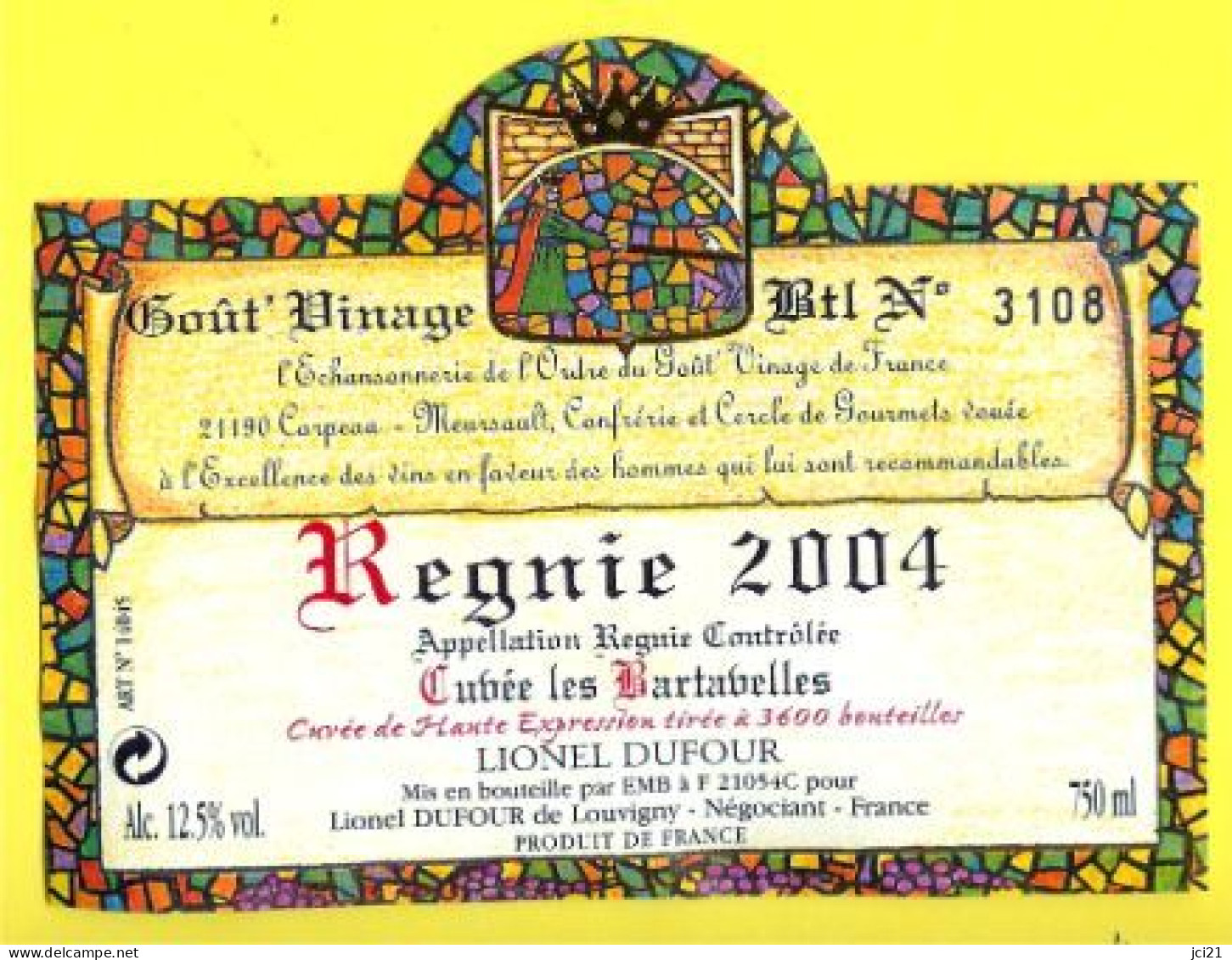 ÉTIQUETTE VIN "REGNIE 2004" [ ECUSSON , BLASON , ROI , CHEVALLIER , COURONNE ] (1051)_EV56 - Bourgogne