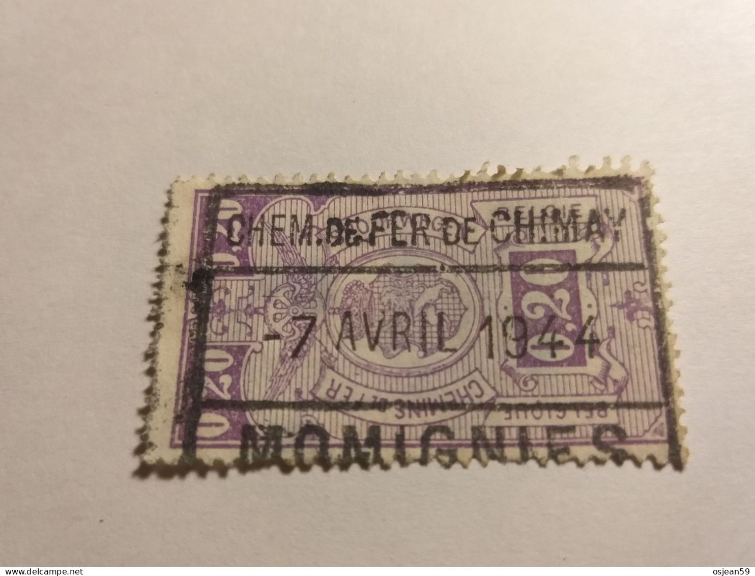 COB TR237.oblitération Momignies.Chemin De Fer De Chimay.07/04/1944. - Used