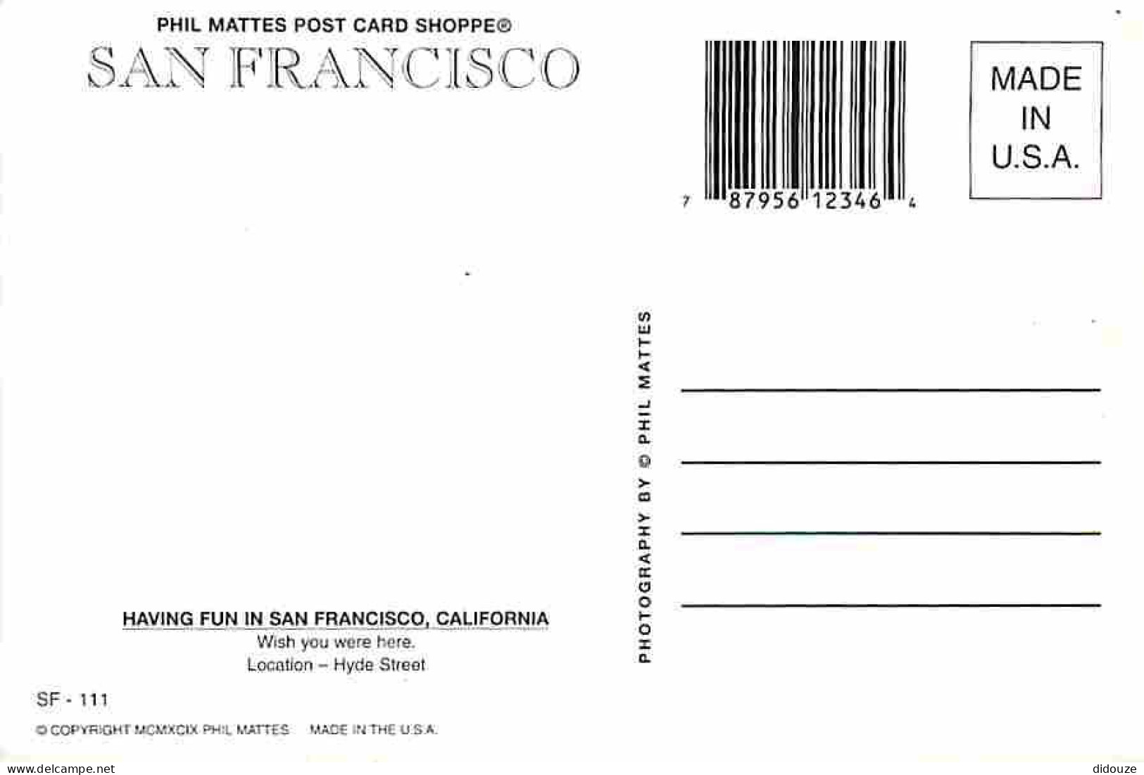 Etats Unis - San Francisco - Hyde Street - Cable Car - Automobiles - Carte Neuve - CPM - Voir Scans Recto-Verso - San Francisco