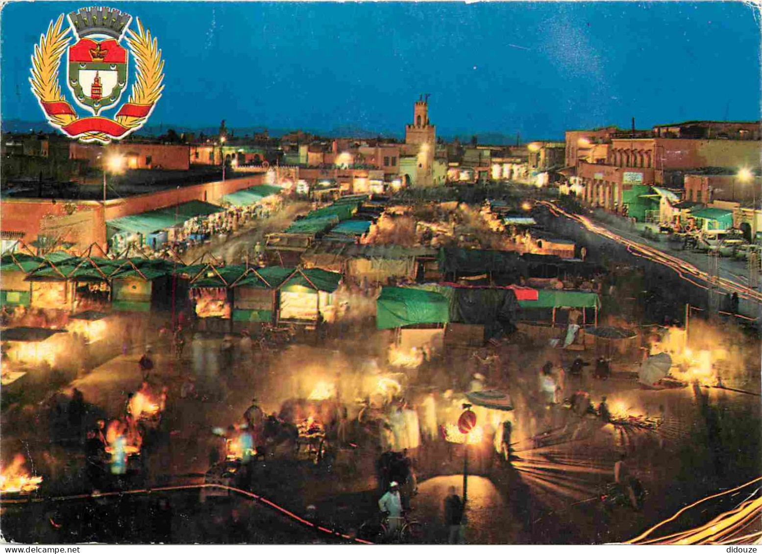 Maroc - Marrakech - Place Djamaa El Fna - Vue De Nuit - Blasons - CPM - Carte Neuve - Voir Scans Recto-Verso - Marrakesh