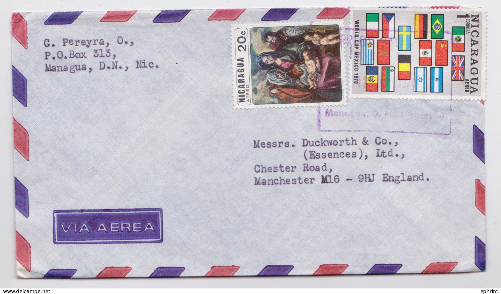 Nicaragua Lettre Timbre Drapeau Football Flag World Cup Mexico 1970 Stamp Air Mail Cover Sello Correo Aereo - Nicaragua