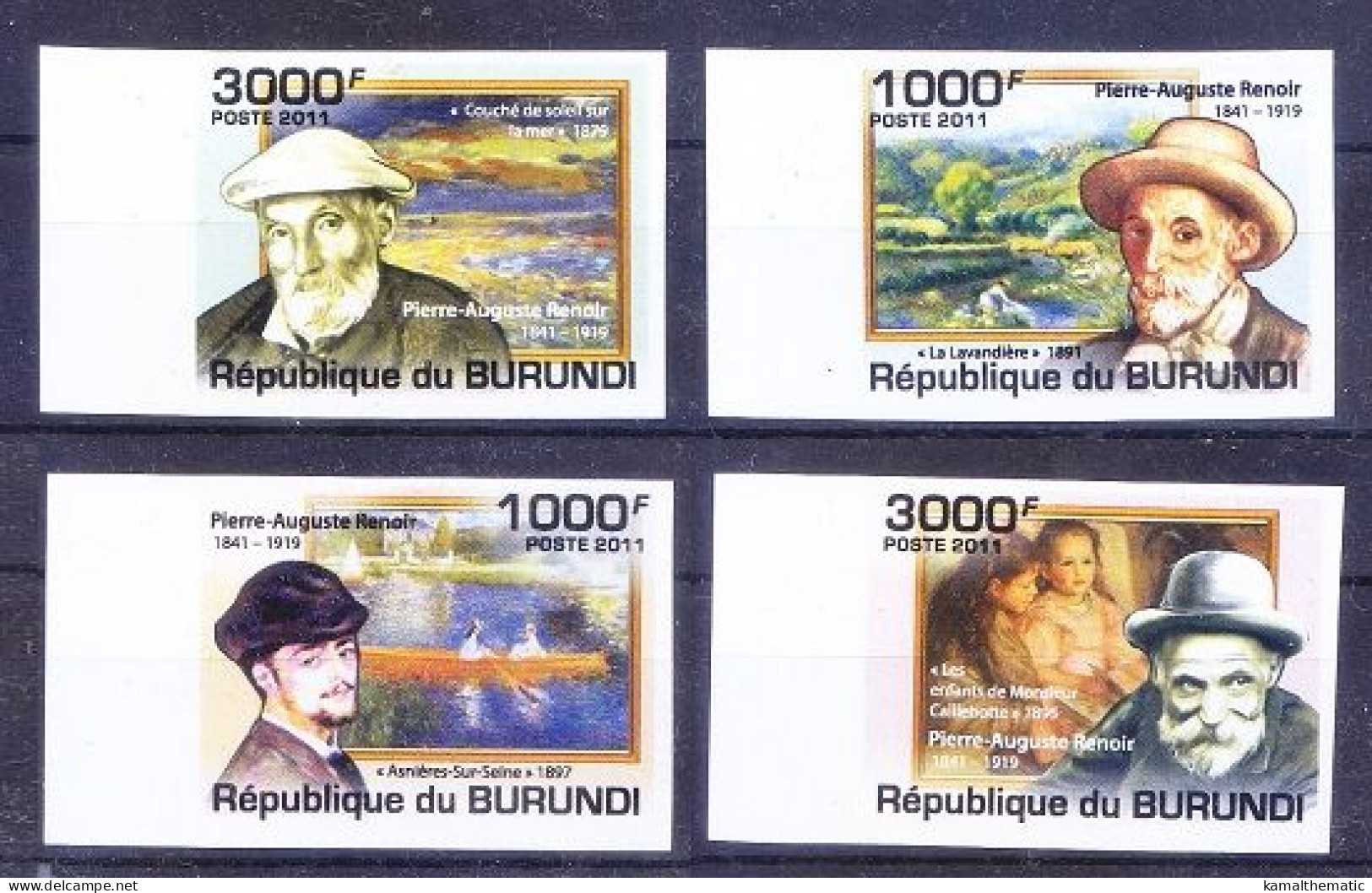 Auguste Renoir, French Artist, Painter, Impressionist, Burundi 2011 MNH 4v, Imperf - Andere & Zonder Classificatie