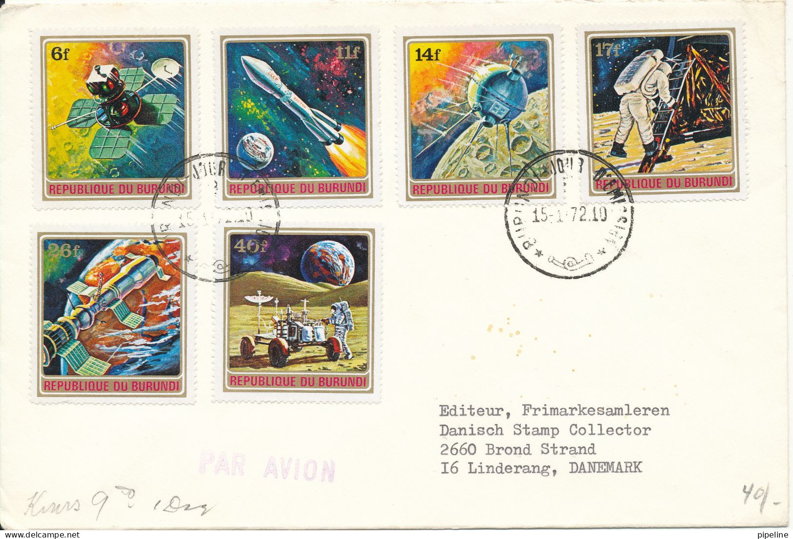 Burundi FDC 15-1-1972 SPACE Complete Set Of 6 Sent To Denmark - FDC