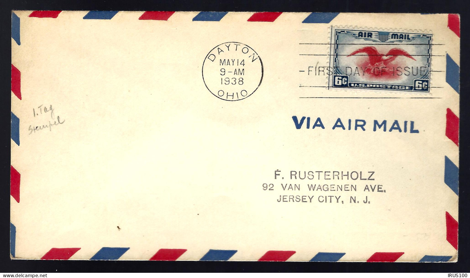 LETTRE DE DAYTON - FDC D'OHIO - POSTE AÉRIENNE 1938 - POUR JERSEY CITY - Briefe U. Dokumente