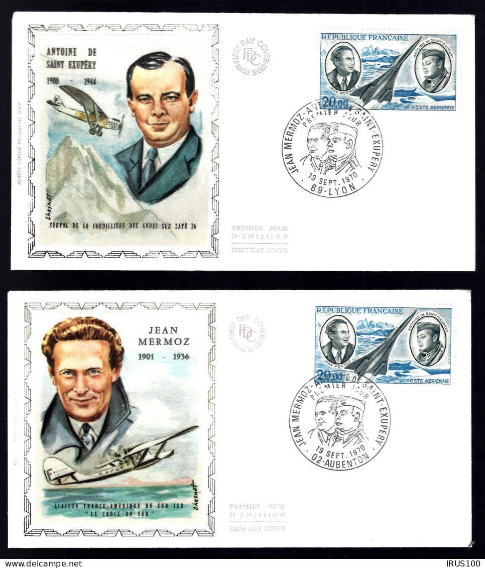 FDC JEAN MERMOZ / ANTOINE DE SAINT EXUPÉRY - SEPT 1970 - 1960-.... Lettres & Documents