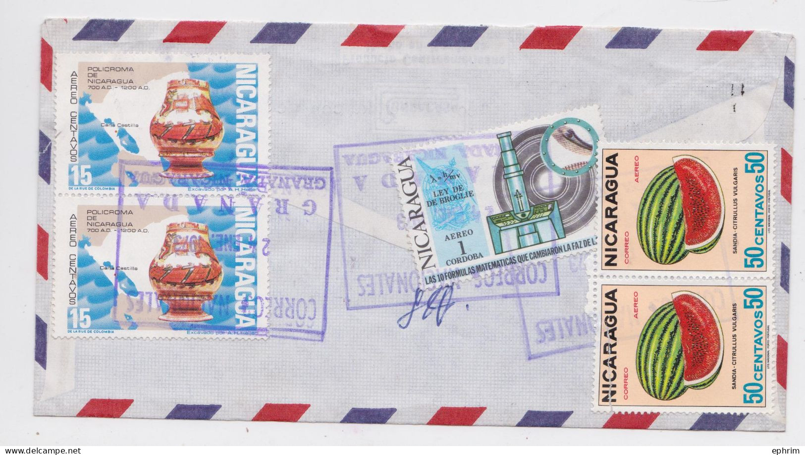 Nicaragua Granada Lettre Timbre Archéologie Mathématiques Pastèque Stamp X5 Air Mail Cover Sello Correo Aereo 1973 - Nicaragua