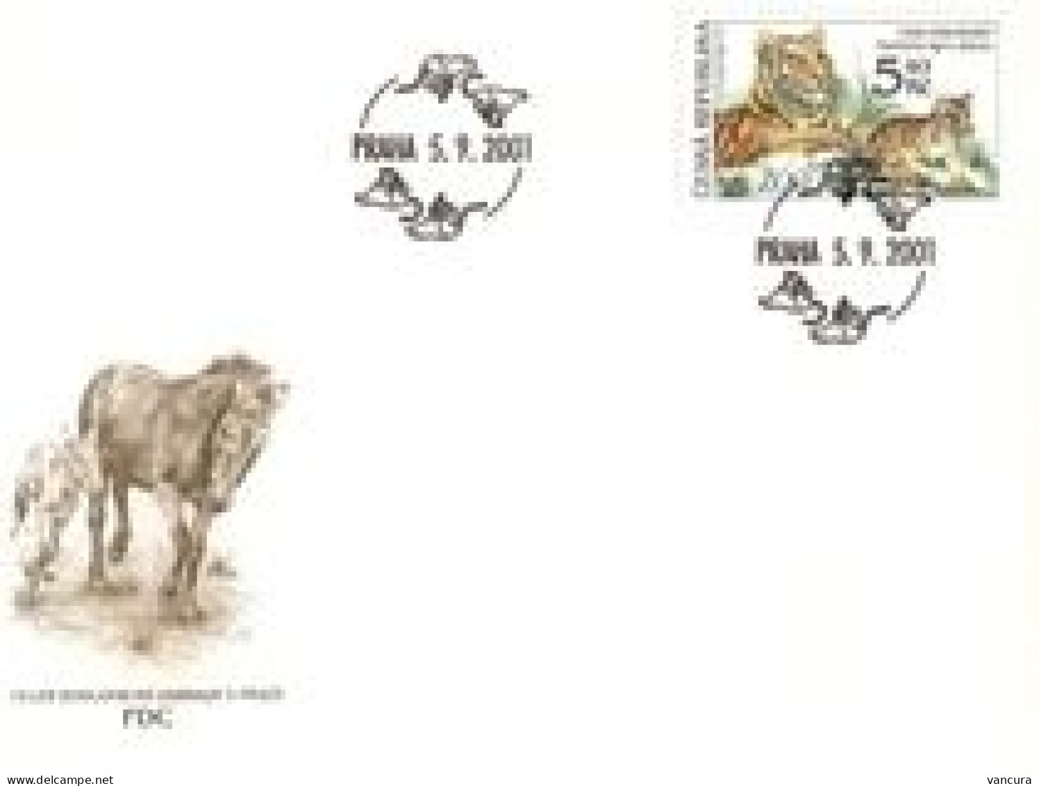 FDC 302 Czech Republic Tiger 2001 Przewalski Horse - Big Cats (cats Of Prey)