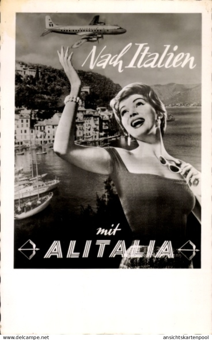 CPA Italienisches Flugzeug, Werbung Nach Italien Mit Alitalia - Sonstige & Ohne Zuordnung