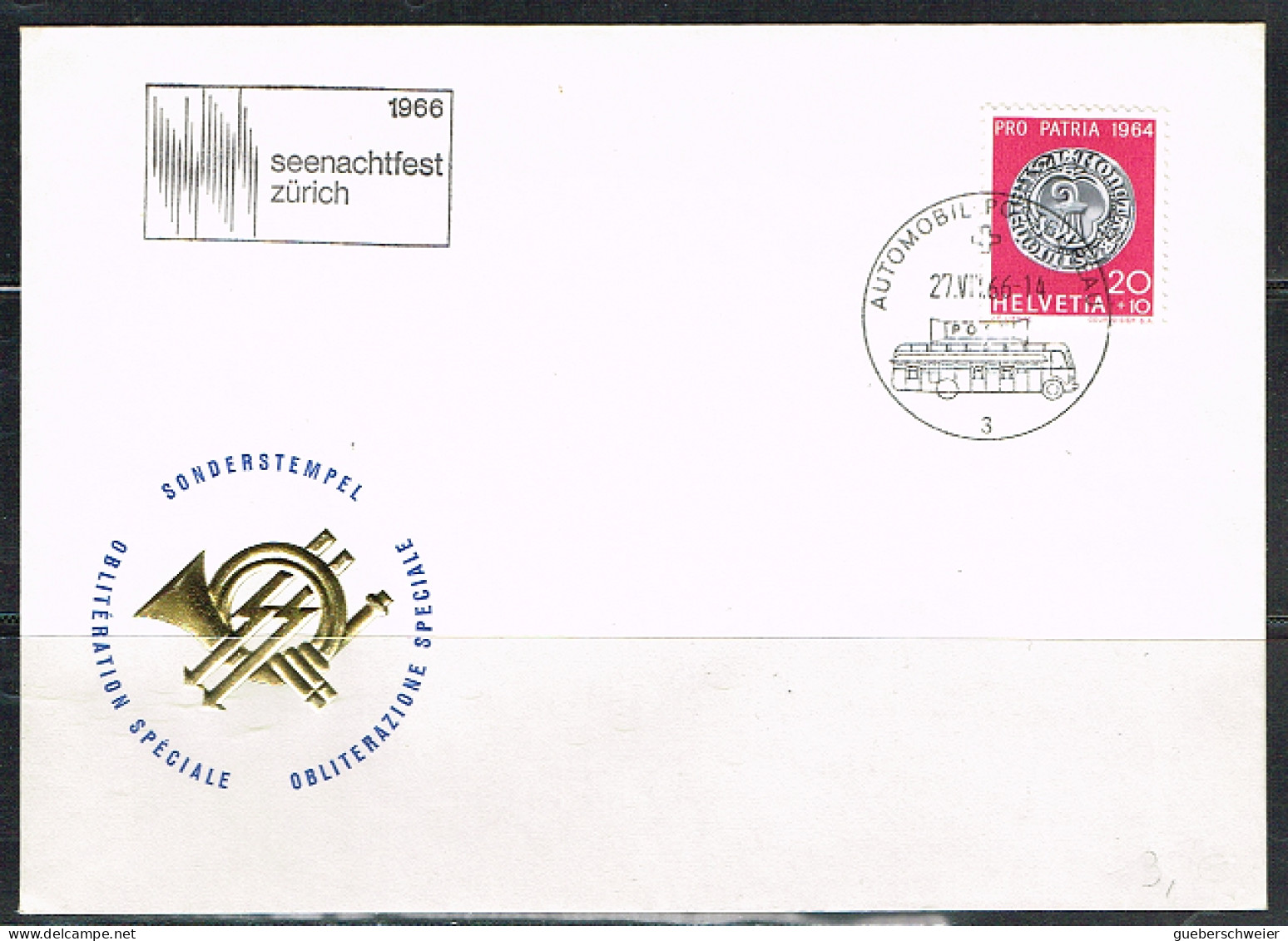 MON 13 - SUISSE Flamme Seenachtfest Sur Lettre Obl. Poste Automobile 1966 - Poststempel