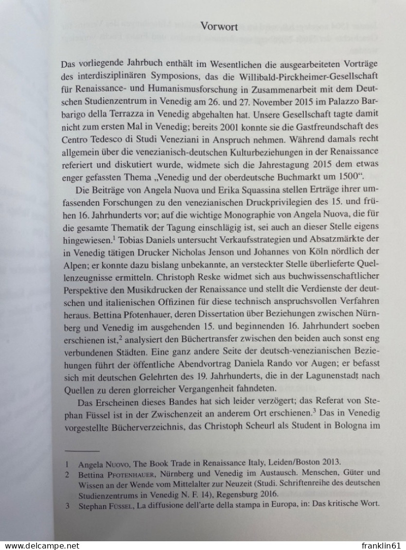 Venedig Und Der Oberdeutsche Buchmarkt Um 1500 : Akten Des Gemeinsam Mit Dem Deutschen Studienzentrum In Vened - Autres & Non Classés