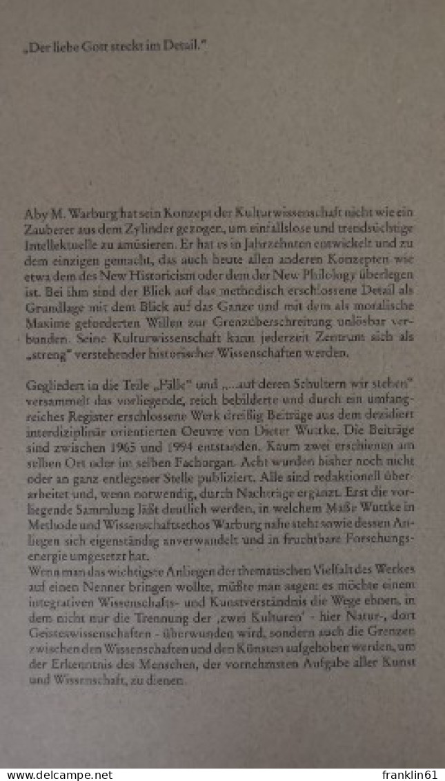 Dazwischen.  Kulturwissenschaft Auf Warburgs Spuren. Band I. Und Band II. - Altri & Non Classificati