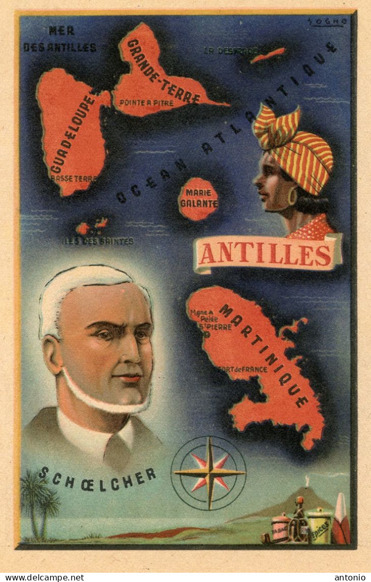 Antilles Françaises Martinique Guadeloupe  Carte Géographique. Schoelcher - Autres & Non Classés
