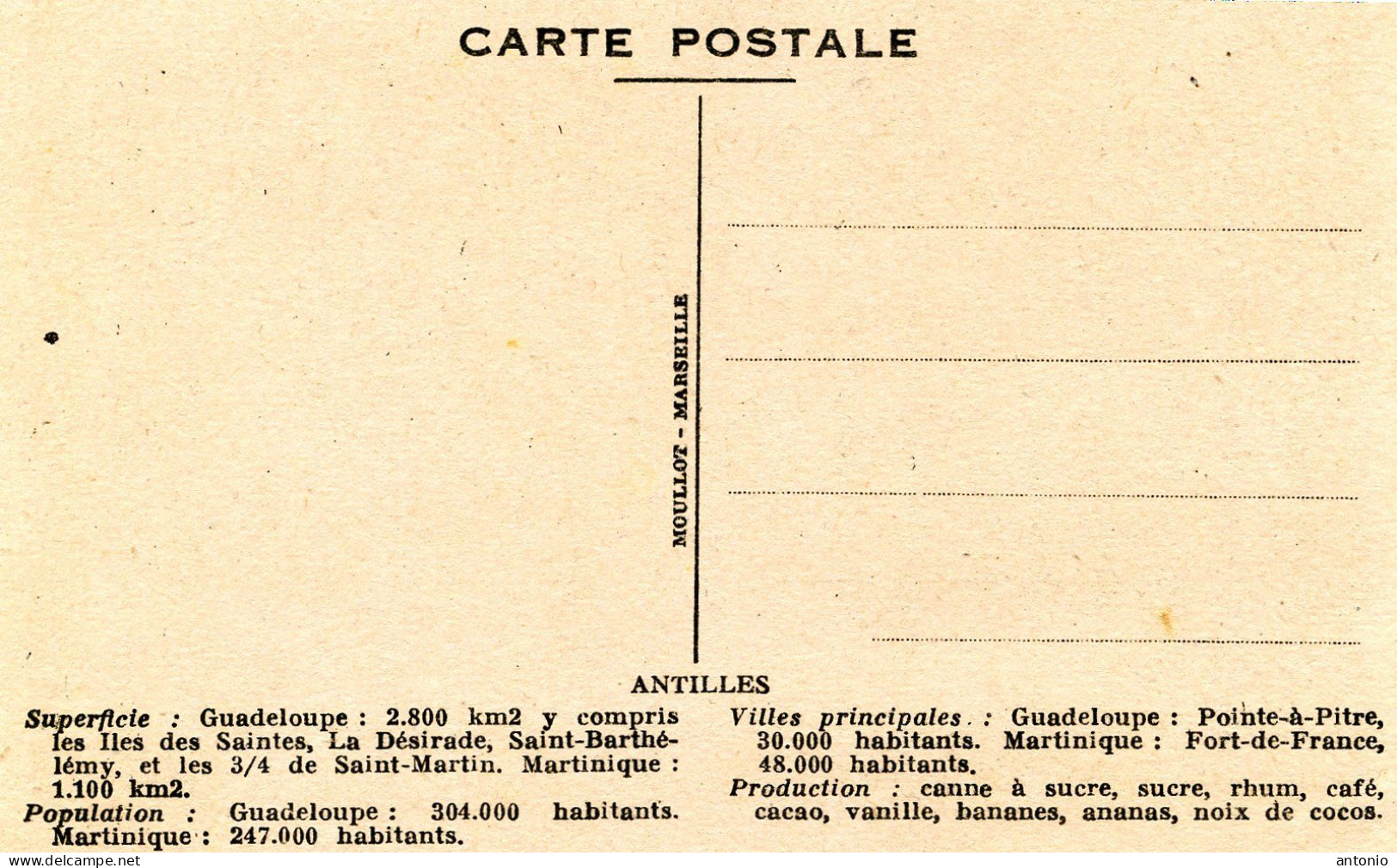 Antilles Françaises Martinique Guadeloupe  Carte Géographique. Schoelcher - Autres & Non Classés