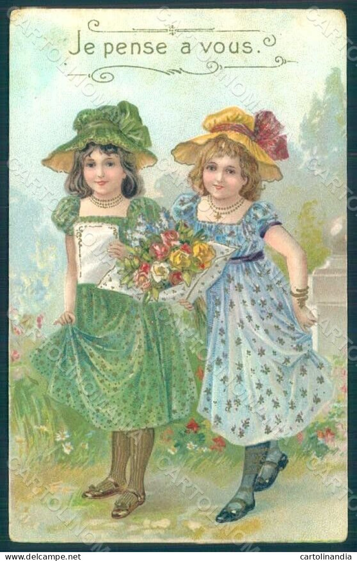 Greetings Children Girl Relief Postcard HR0631 - Autres & Non Classés