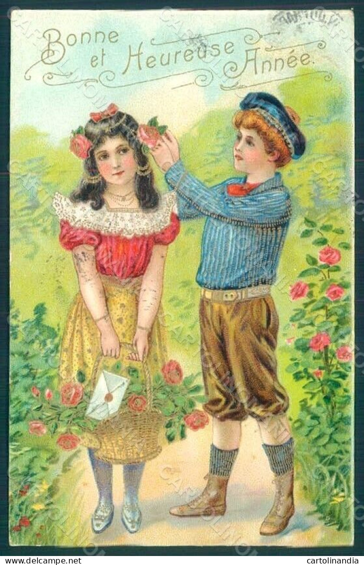 Greetings Children Child Boy Girl Roses Relief Postcard HR0634 - Autres & Non Classés