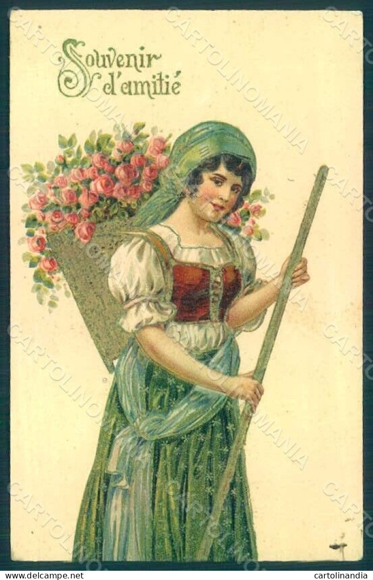 Greetings Lady Roses Flowers Serie 552 Relief Postcard HR0698 - Autres & Non Classés