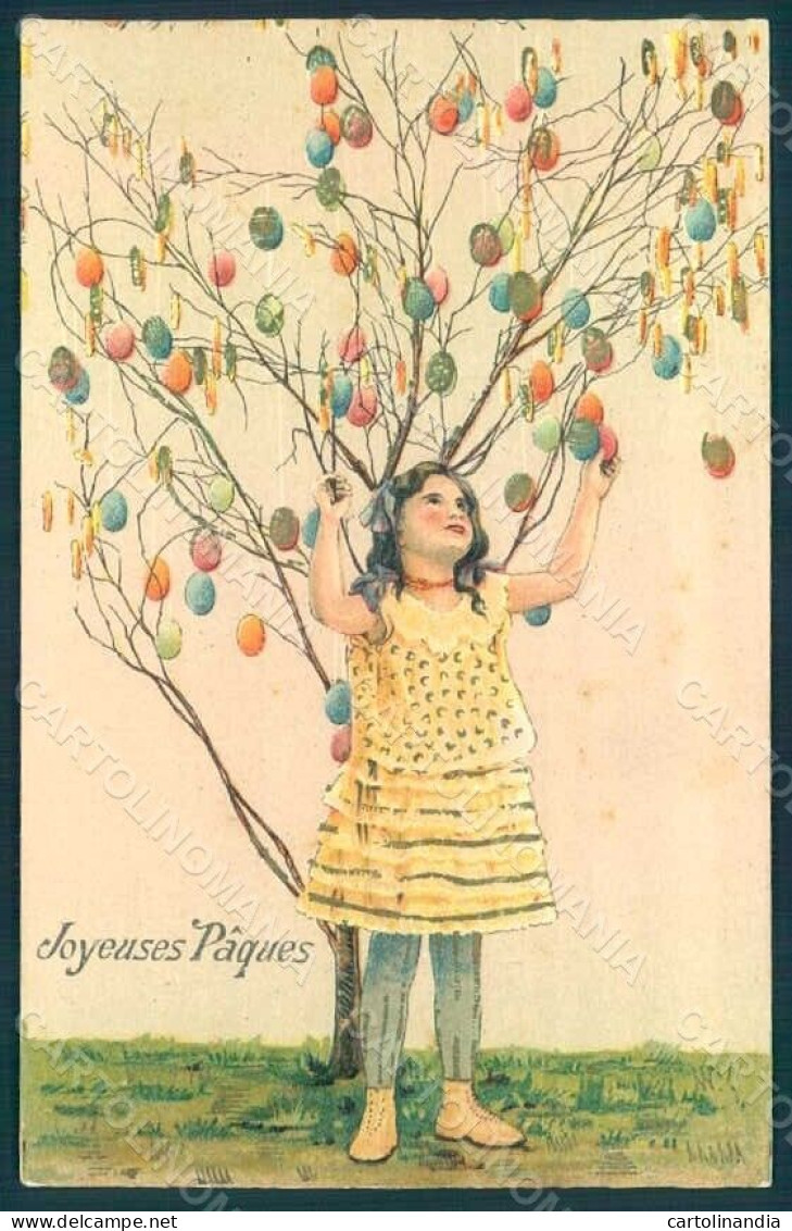 Artist Signed Child Girl Egg Easter Greetings Relief Postcard HR0544 - Autres & Non Classés