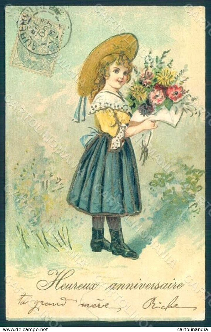 Greetings Child Girl Flowers Serie 1207 Relief Postcard HR0693 - Autres & Non Classés