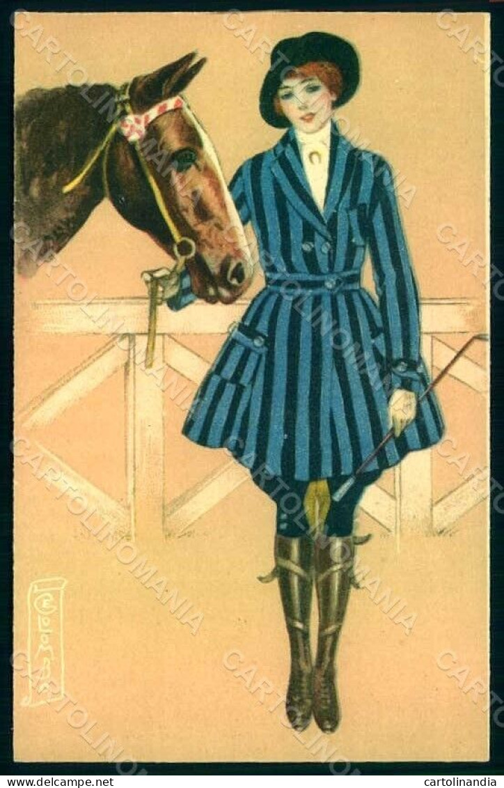 Artist Signed Colombo Sidesaddle Lady Horse Mode Serie 407 Postcard HR1547 - Autres & Non Classés