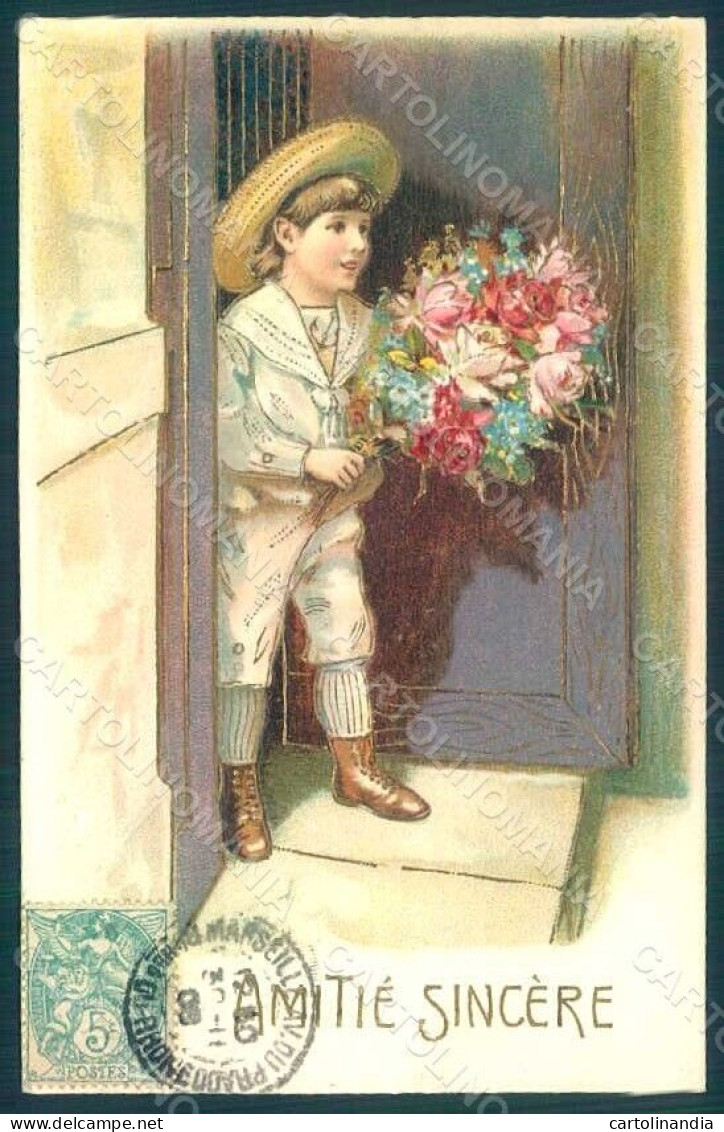 Greetings Child Boy Flowers Relief Postcard HR0661 - Autres & Non Classés