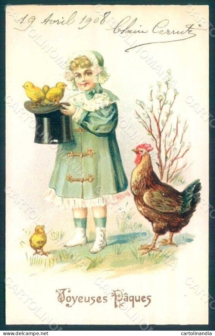Artist Signed Child Girl Egg Chick Hen Easter Greetings Relief Postcard HR0542 - Autres & Non Classés