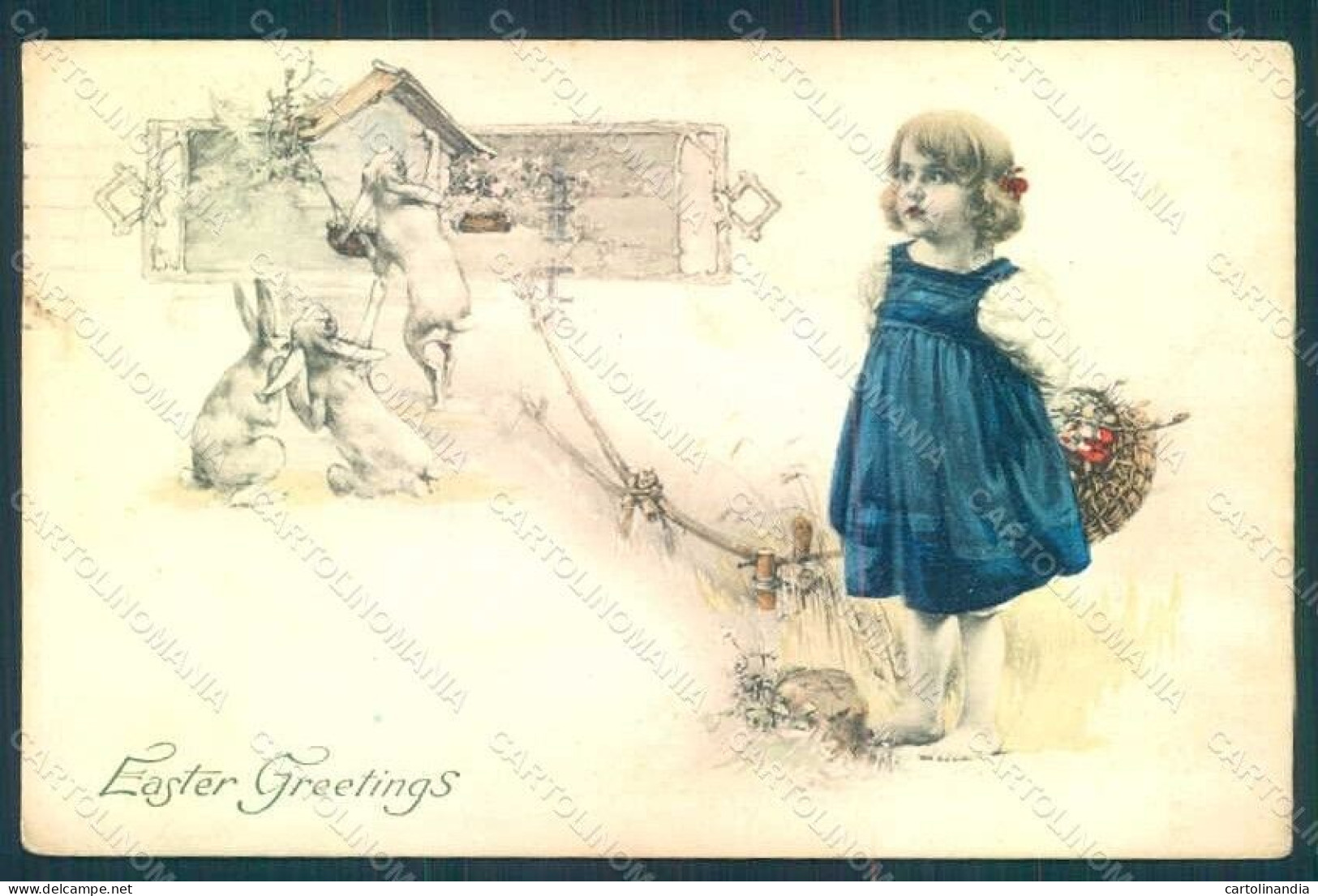 Greetings Easter Child Girl Hare Serie 130 Postcard HR0744 - Autres & Non Classés