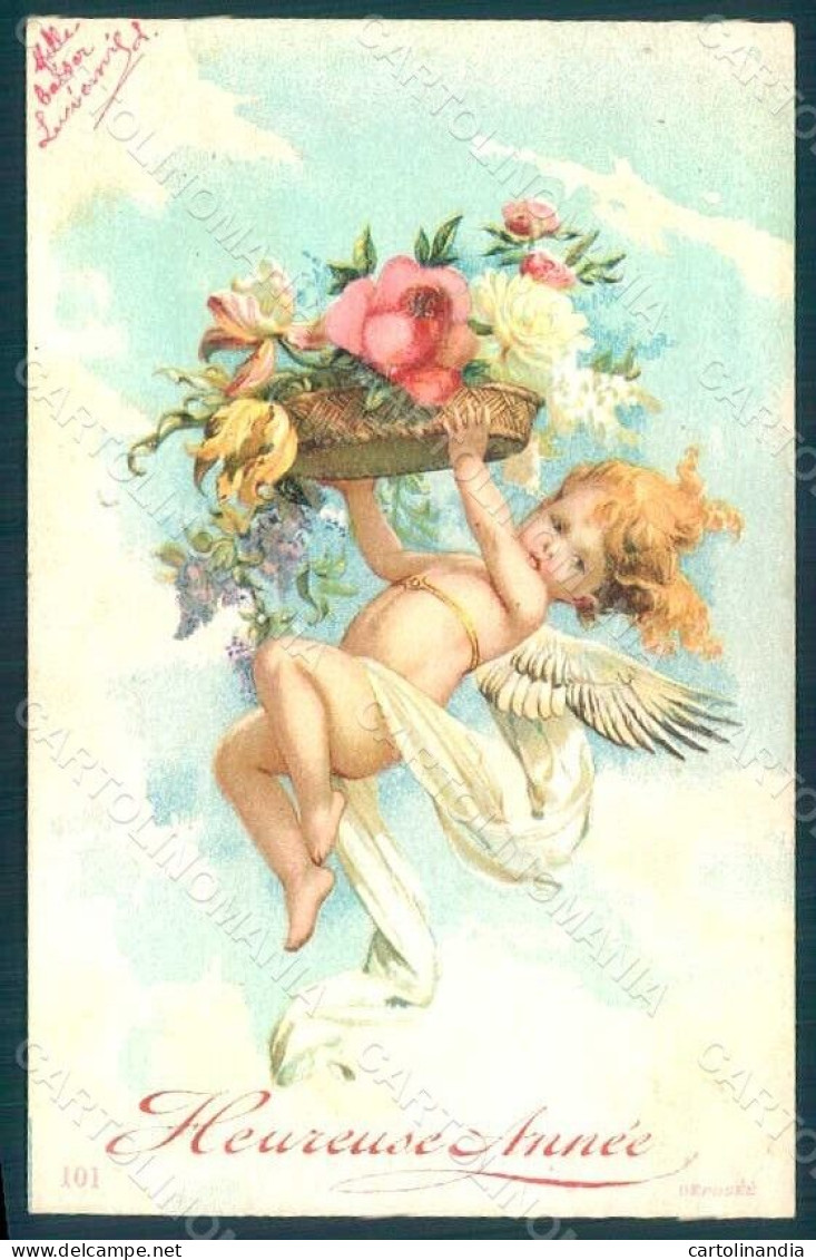 Greetings Angel Putto Art Nouveau Flowers Serie 101 Relief Postcard HR0486 - Autres & Non Classés